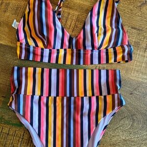 Striped Multicolor high-waisted Swim Set